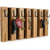 FLEXISTYLE Listelli portachiavi in legno di rovere, appendiabiti da parete, in acciaio inox, per corridoio, cameretta dei bambini, camera da letto (40 cm, 7 ganci)