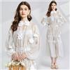 Vestito Abito Lungo Scamiciato Bohoo Morbido Bianco Trasparente GIPSY 22976