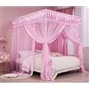 Mengersi Tende a baldacchino per letto matrimoniale, per letto da principessa, zanzariera, decorazione per camera da letto, rosa
