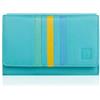Słoń Torbalski Portafoglio da donna in vera pelle, borsa generosa in vera pelle, blu - giallo, tonalità tranquilla-blu clematide, 14 x 9,5 x 3 cm
