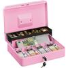 Relaxdays Cassetta di Sicurezza per Soldi, con Scomparto per Monete e 4 Vani per Banconote, 8,5x30,5x24,5 cm, Rosa