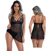 Vestitino donna sexy nero trasparente hot mini abito erotico in pizzo con tanga