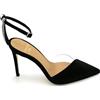 Chantal_1962 Chantal H1932 decollete aperto raso nero cinturino caviglia strass tacco 10cm T