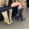 Stivali Scarpe Stivaletti Tronchetto Nero Oro 11 cm Pelle Sintetica 20509