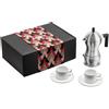 Alessi, Coffee Gift Set, Caffettiera con 2 tazze con piatto, Porcellana