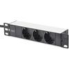 DIGITUS Ciabatta elettrica a 3 prese - 1U - 10 pollici (254 mm) - Montaggio rack in rete - Argento/Nero DN-95411