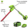 GreenWorks TOSASIEPI TAGLIASIEPI AD ASTA GREENWORKS 40V G40PHA COMPLETO KIT BATTERIA 2Ah