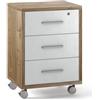 BricoShop24 Cassettiera Ruote Mobile Noce Bianco 3 Cassetti con Chiave Ufficio Legno