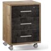 BricoShop24 Mobile Cassettiera Ruote Noce Nero 3 Cassetti con Chiave Ufficio Legno