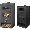 ZIK STUFA A LEGNA CON FORNO 12kW CAMINO ACCIAIO GHISA PORTALEGNA 140m3 PORTACENERE