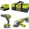Ryobi Kit Ryobi con Trapano a Percussione 18V e Smerigliatrice 18V con Borsone incluso