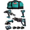 MAKITA Kit DLX4054MX1 (DDF458 + DTD152 + DHR202 + DGA452 + 3 x 4,0 Ah + DC18RC +