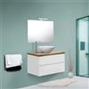 LBSIGN Mobile Bagno Sospeso 80 Cm Con Lavabo E Specchio Bianco Lucido Top Rovere Rio