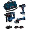 BOSCH Kit BK3013BAG (GBH 18V-22 + GSR 18V-90 C + GWS 18V-7 + 2 x 4,0 Ah ProCORE
