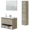 Fores Mobile Bagno Sospeso 80 cm Con Vano Giorno Lavabo Specchio Colonna Rovere Alaska
