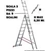 Marchetti SCALA IN ALLUMINIO MARCHETTI PROFESSIONALE 3 TRONCHI, 9 GRADINI ALLUNGABILE 5,65
