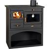 Cucina A Legna 14 kW Con Forno E Piastra In Ghisa Prity Mia Nero Opaco