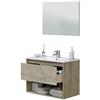 Fores Mobile Bagno Sospeso 80 cm Con Lavabo Specchio Vano Giorno E Cassettone Rovere