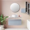 LBSIGN Mobile Bagno Sospeso 80 Cm Con Cassetto Blu Mensola Beton Lavabo Specchio Aurora