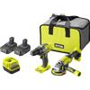 Ryobi Kit trapano elettrico a batteria 18V con percussione + smerigliatrice angolare