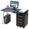 MyOffice Scrivania per Ufficio Vetro Nero Porta PC Computer Bambini 3 Cassetti con Ruote