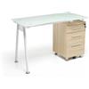 MyOffice Scrivania da Ufficio Cameretta con Cassettiera Rovere Top in Vetro Porta Pc