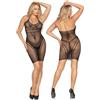 Mini abito donna sexy vestitino a rete nero trasparente aderente con fantasia