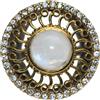Anello argento 925 toppa zirconi anticato pietra di luna tondo misura 15 vintage