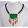 Delmaoro COLLANA ARGENTO 925 GIADA ONICE FACCETTATO E PENDOLO CORALLO ROSSO AGLN 0263