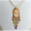 Delmaoro COLLANA PERLE CIONDOLO IN ORO GIALLO 18KT CON CAMMEO CITRINO AMETISTA OGDN 0138