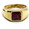 ANELLO IN ORO GIALLO 18K, UOMO, A FASCIA, CON CRISTALLO ROSSO, TAGLIO PRINCESS