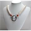 COLLANA IN ARGENTO 925 E PERLE BIANCHE CAMMEO SARDONICO CORALLO ROSSO AGLN 0123