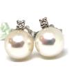 ORECCHINI ORO BIANCO 750 18K, PERLE GIAPPONESI ACQUA SALATA BIANCHE, DIAMANTI