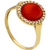 ANELLO ORO GIALLO O BIANCO 18K, CORALLO ROSSO DA 12 MM E CORNICE CUBIC ZIRCONIA