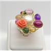 ANELLO IN ORO GIALLO 18 KT PERLA MABE PIETRE E CORALLO ROSA PEZZO UNICO OGNK 031