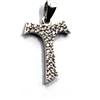 CIONDOLO CROCE IN ORO BIANCO 18K, TAU, FRANCESCANA, CON CUBIC ZIRCONIA, 17 MM
