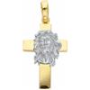 CIONDOLO CROCE ORO GIALLO E BIANCO, 18K, CON VOLTO DI CRISTO, LAVORATA, 2.5 CM