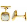 GEMELLI ORO GIALLO, 18K, 750, BOTTONE QUADRATO CON MADREPERLA, LUNGHEZZA 1.4 CM