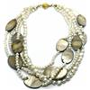 COLLANA IN ORO GIALLO 18K, A 5 FILI, CON MADREPERLA OVALE E PERLE BIANCHE, 45 CM