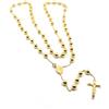 COLLANA ROSARIO ORO GIALLO 18K, CON SFERE DA 6 MM, CROCE E MEDAGLIA MIRACOLOSA