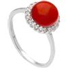 ANELLO ORO GIALLO O BIANCO 18K, CORALLO ROSSO CENTRALE E CORNICE CUBIC ZIRCONIA