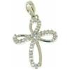 CIONDOLO CROCE ORO GIALLO O BIANCO 18K, QUADRIFOGLIO CON CUBIC ZIRCONIA, 11 MM