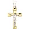 CIONDOLO CROCE ORO GIALLO E BIANCO, 18K, CON GESU', SQUADRATO CON CUBI, 27 MM