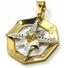 CIONDOLO PENDENTE IN ORO GIALLO E BIANCO 18K, BUSSOLA CON ROSA DEI VENTI, 18 MM
