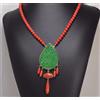 COLLANA IN ORO GIALLO 18Kt CON CORALLO ROSSO E GOCCIA GIADA VERDE OGLN 0218