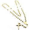 COLLANA ROSARIO ORO GIALLO 18K, CON SFERE DA 5 MM, MEDAGLIA MIRACOLOSA E CROCE
