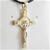 CIONDOLO CROCE ORO GIALLO, GIALLO BIANCO 18K, CRISTO E MEDAGLIA DI SAN BENEDETTO
