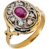 Anello in Oro Giallo 18 Kt con Rubino e Diamanti: Eleganza Classica senza Tempo