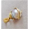 Artigiano Toscano PERLA BIANCA GRIGIA RARA NATURAL MABE ORO GIALLO CIONDOLO PENDENTE COLLANA DONNA