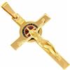 CIONDOLO CROCE ORO GIALLO 18K, 750, CRISTO E MEDAGLIA SMALTATA DI SAN BENEDETTO